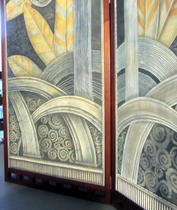 Tall American Art Deco Three Panel Geometric Folding Screen